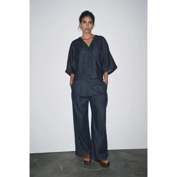 ZARA WOMAN COLLECTION RELAXED DENIM SHIRT - Picture 1 of 9